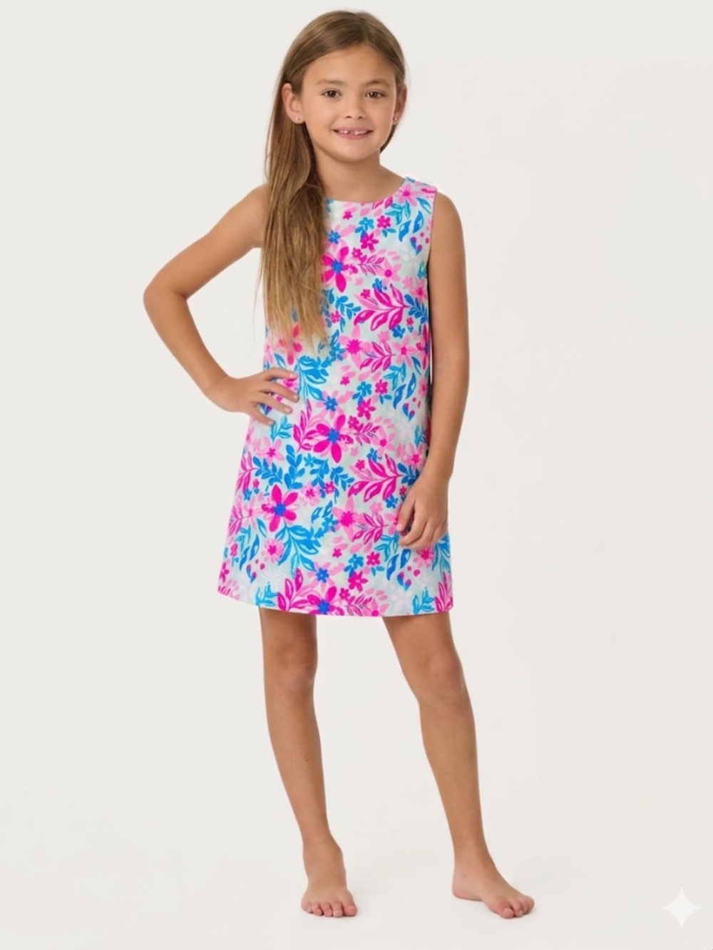 Lilly Pulitzer Like Preppy Tropical Pink & Blue Summer Dress- Vibrant, Colorful!